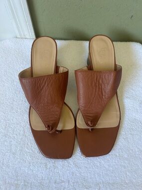 Franco Sarto Brown Leather Toe-Ring Heel Slide Sandals